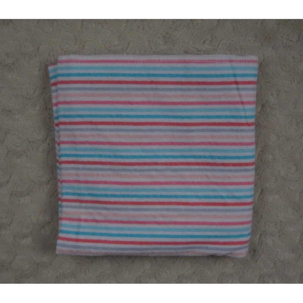 Gerber Pink Blue Stripes Baby Receiving Blanket Flannel Thin White Aqua Gray